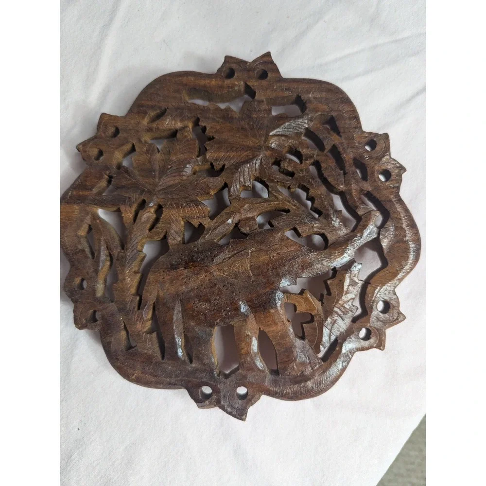 Wood carved kitchen trivet decoration Elephant theme‎ 7